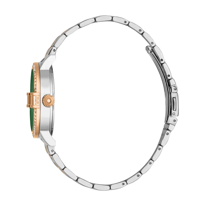 Rings Just Cavalli Just Cavalli Womens Two Tone Silver Rose Gold Watch with Dark Green Dial