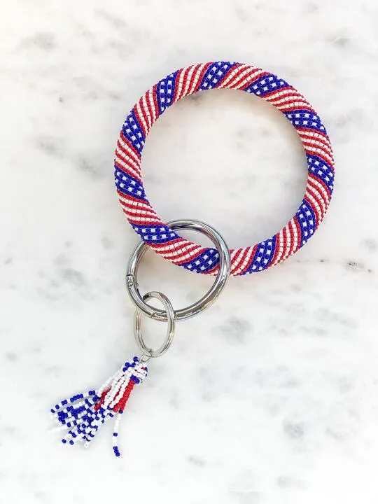 Rings Prep Obsessed MOA Seed Bead Tassel Key Ring Bangles Stars and Stripes Rings Prep Obsessed MOA Seed Bead Tassel Key Ring Bangles Stars and Stripes