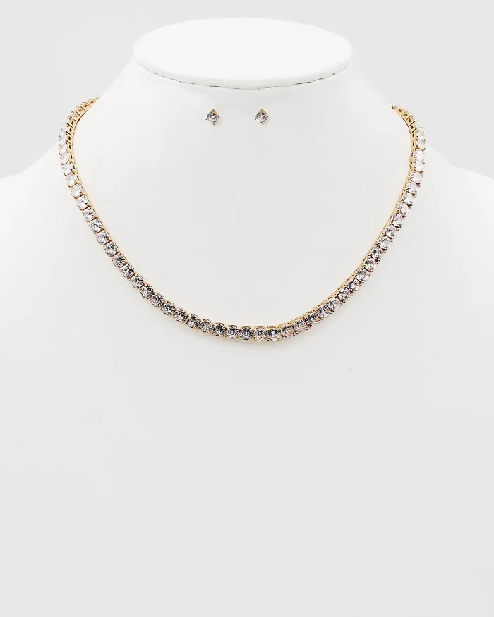 Round Cut CZ Tennis Choker Necklace Set UPDATED092024 Necklaces