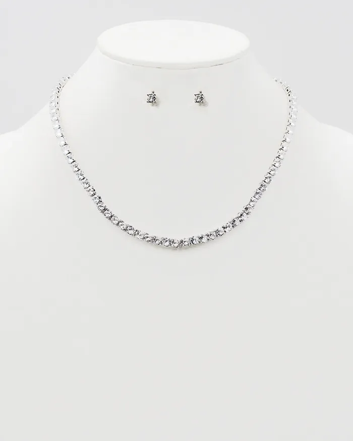 Round Cut CZ Tennis Choker Necklace Set UPDATED092024 Necklaces