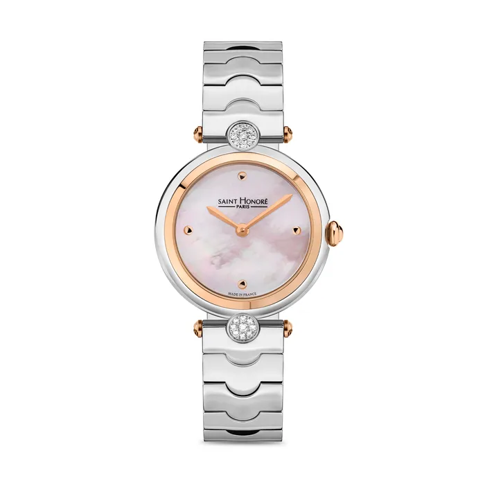 Saint Honore Saint Honore City of Lights Womens Pink MOP Dial Rose Gold Bszel Silver Diamonds Watch Necklaces Saint Honore Saint Honore City of Lights Womens Pink MOP Dial Rose Gold Bszel Silver Diamonds Watch Necklaces