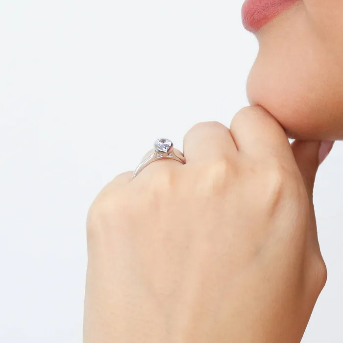 Solitaire 08ct Bezel Pear CZ Ring Set in Sterling Silver BERRICLE Rings