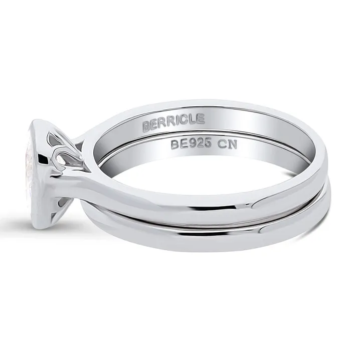 Solitaire 08ct Bezel Pear CZ Ring Set in Sterling Silver BERRICLE Rings