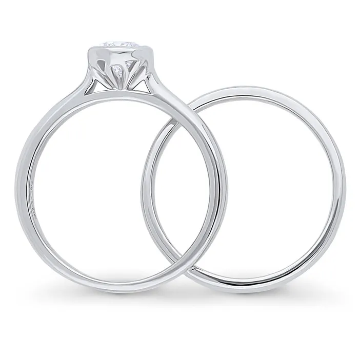 Solitaire 08ct Bezel Pear CZ Ring Set in Sterling Silver BERRICLE Rings