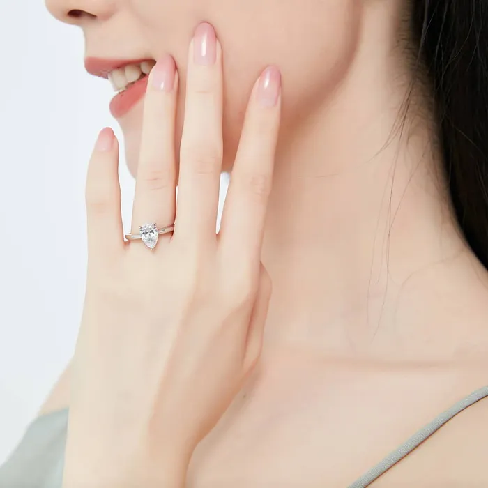 Solitaire 18ct Pear CZ Ring in Sterling Silver BERRICLE Rings