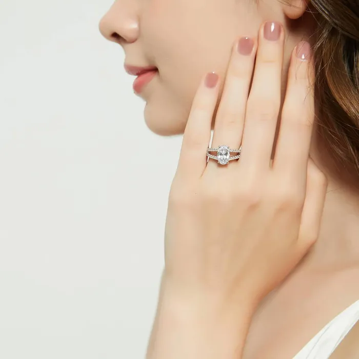 Solitaire Wishbone CZ Split Shank Ring Set in Sterling Silver BERRICLE Rings