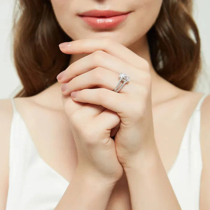 Solitaire Wishbone CZ Split Shank Ring Set in Sterling Silver BERRICLE Rings