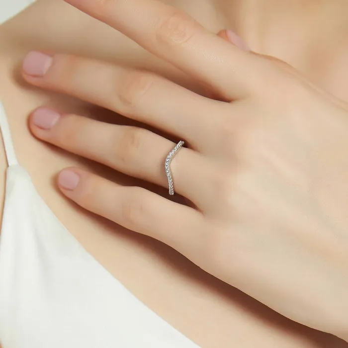 Solitaire Wishbone CZ Split Shank Ring Set in Sterling Silver BERRICLE Rings