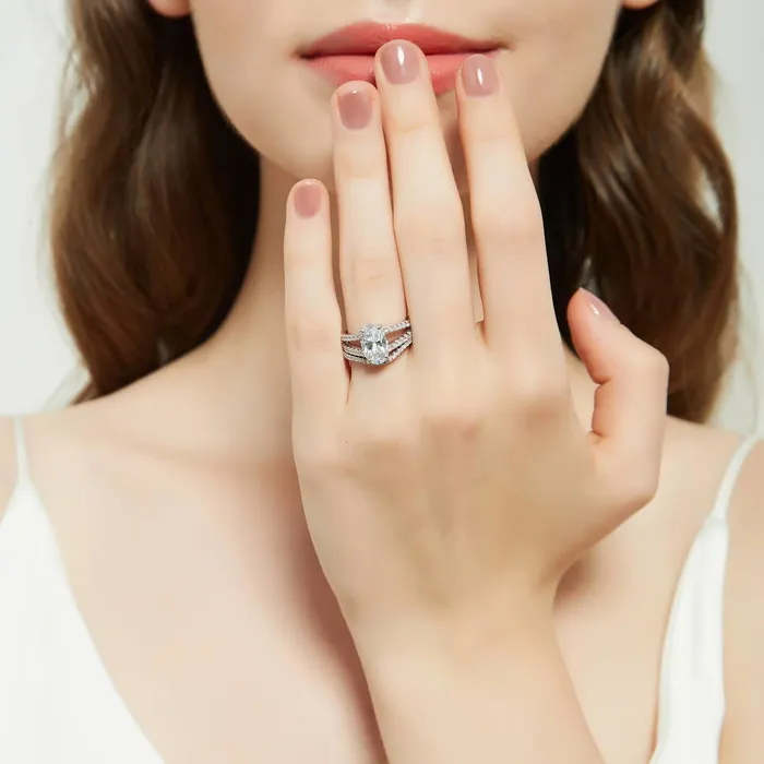 Solitaire Wishbone CZ Split Shank Ring Set in Sterling Silver BERRICLE Rings
