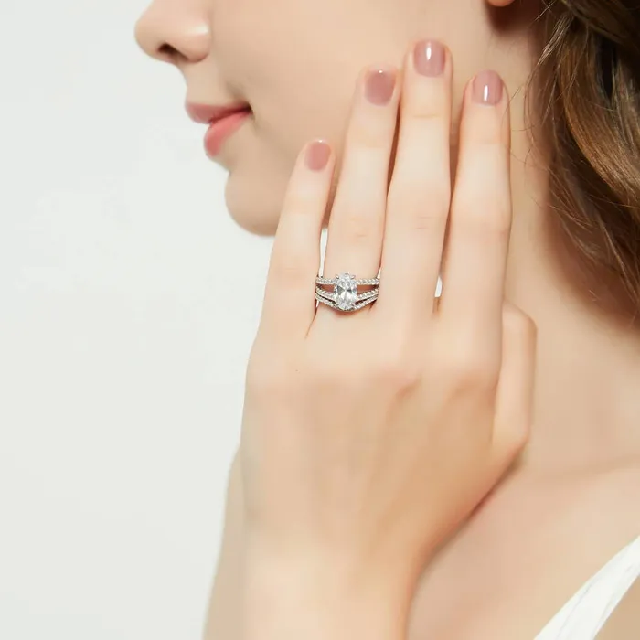 Solitaire Wishbone CZ Split Shank Ring Set in Sterling Silver BERRICLE Rings