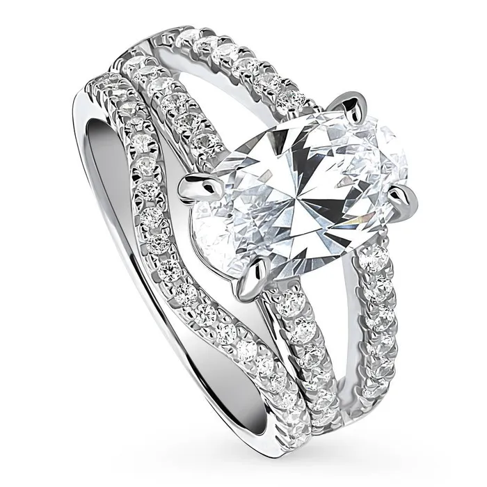 Solitaire Wishbone CZ Split Shank Ring Set in Sterling Silver BERRICLE Rings