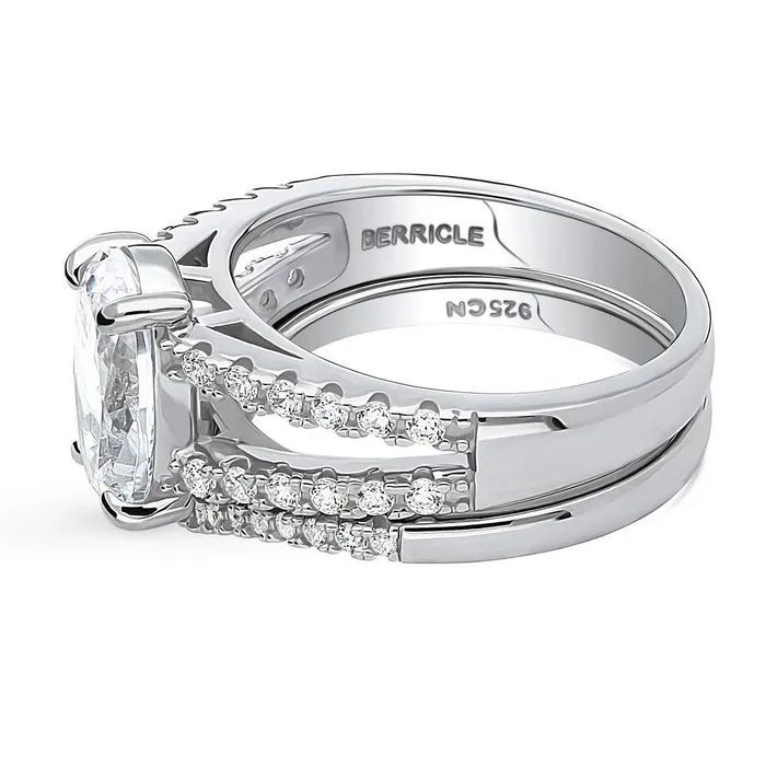 Solitaire Wishbone CZ Split Shank Ring Set in Sterling Silver BERRICLE Rings