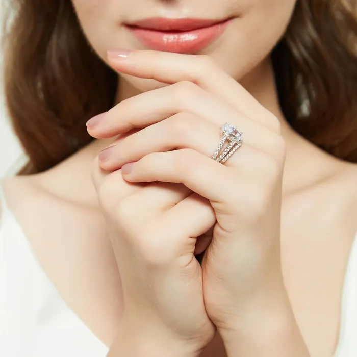 Solitaire Wishbone CZ Split Shank Ring Set in Sterling Silver BERRICLE Rings