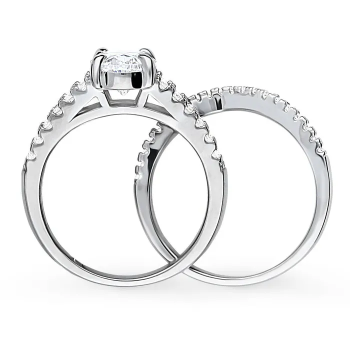 Solitaire Wishbone CZ Split Shank Ring Set in Sterling Silver BERRICLE Rings
