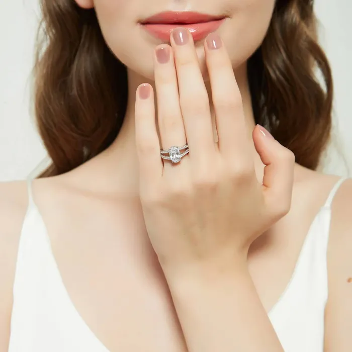 Solitaire Wishbone CZ Split Shank Ring Set in Sterling Silver BERRICLE Rings