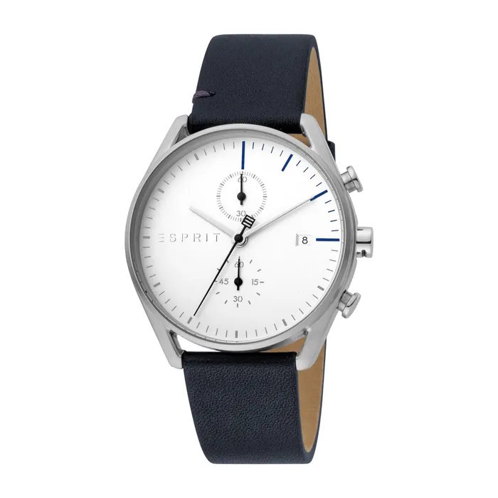 Watches Esprit Mens Chronograph Watch Blue Leather White Dial With Date Esprit