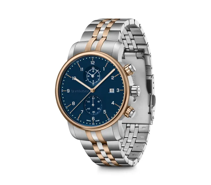 Wenger Earrings Wenger Urban Classic Chrono Gents Blue Dial Stainless Steel Silver Rose Gold Watch
