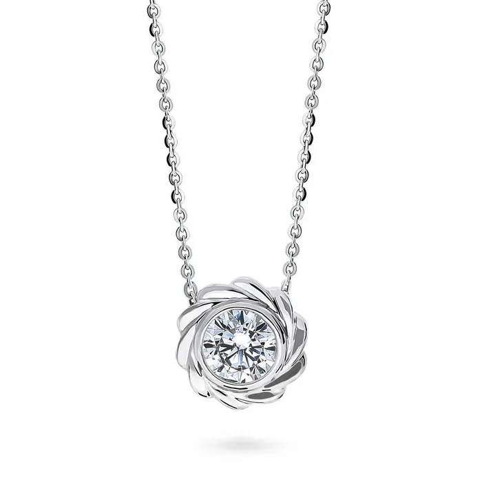 Woven Solitaire 125ct Bezel CZ Necklace in Sterling Silver BERRICLE Necklaces Woven Solitaire 125ct Bezel CZ Necklace in Sterling Silver BERRICLE Necklaces