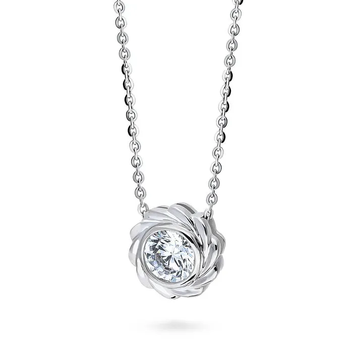 Woven Solitaire 125ct Bezel CZ Necklace in Sterling Silver BERRICLE Necklaces