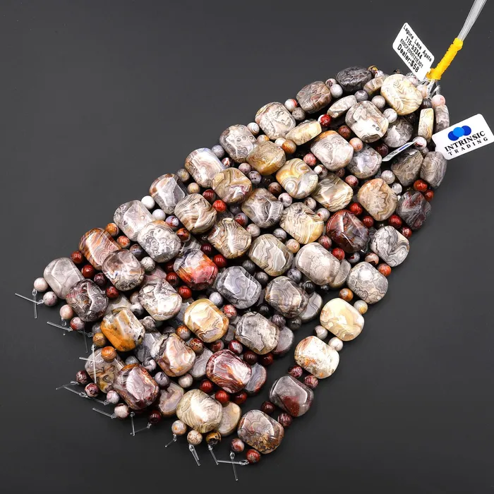 2 Hole Double Drilled Natural Laguna Lace Agate Sooth Rounded Rectangle Title Bracelet Beads 8 Strand Intrinsic Trading Bracelets