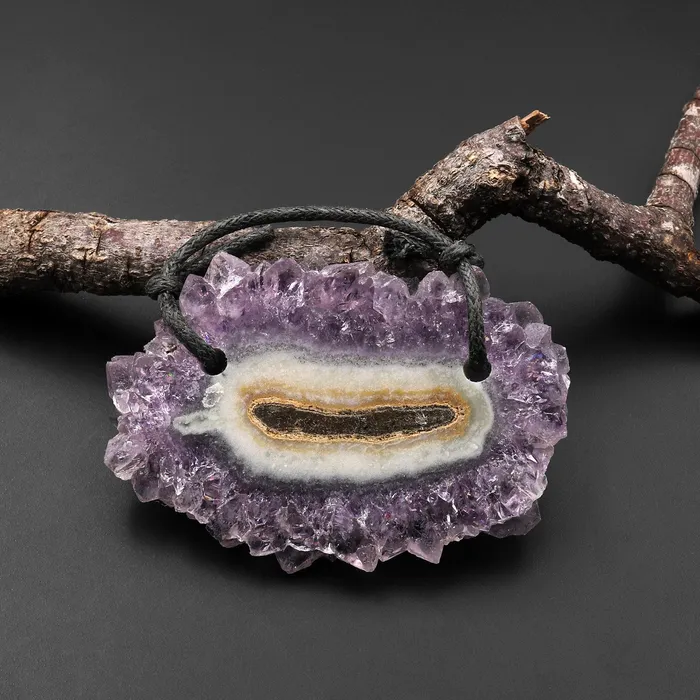 2 Hole Pendant Natural Amethyst Stalactite Flower Pendant Flat Slice Freeform One of a Kind P0165 Intrinsic Trading Necklaces 2 Hole Pendant Natural Amethyst Stalactite Flower Pendant Flat Slice Freeform One of a Kind P0165 Intrinsic Trading Necklaces