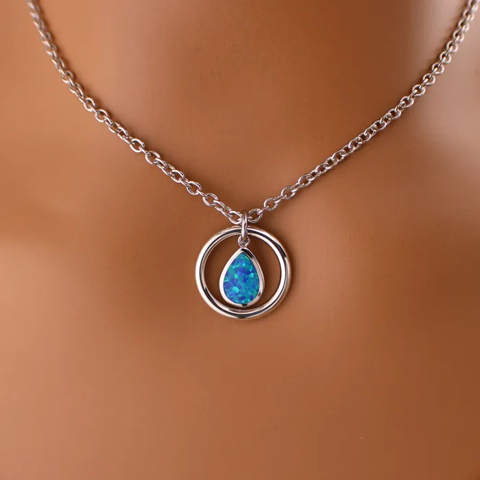 925 Sterling Silver Blue Lab Opal Captive Collars Rings