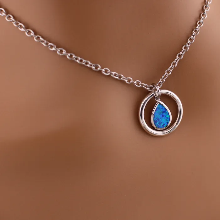 925 Sterling Silver Blue Lab Opal Captive Collars Rings