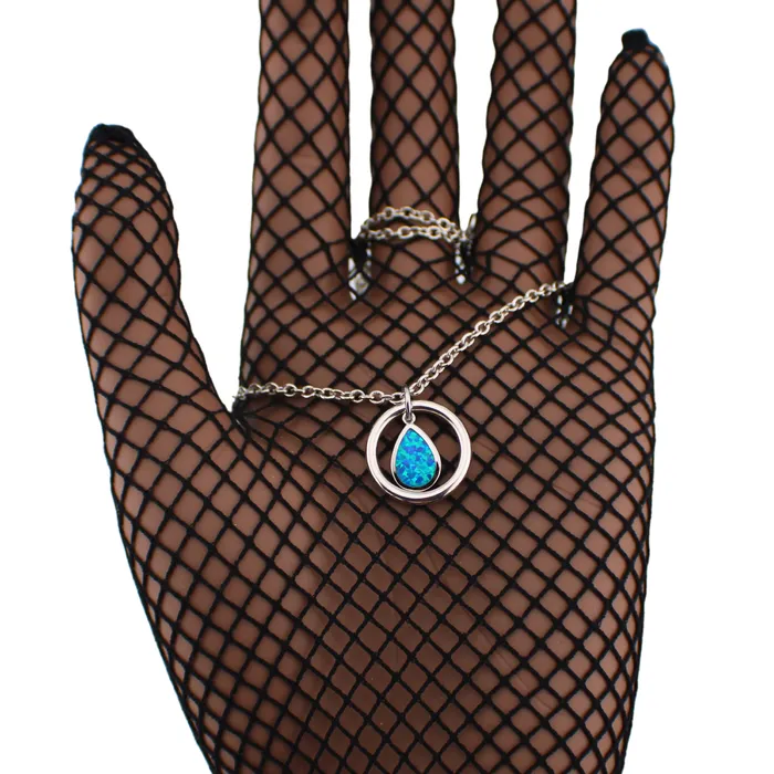 925 Sterling Silver Blue Lab Opal Captive Collars Rings