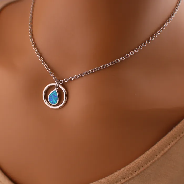 925 Sterling Silver Blue Lab Opal Captive Collars Rings
