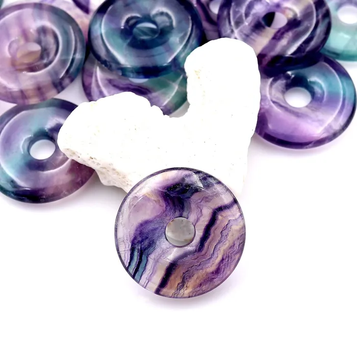 AAA Natural Fluorite Donut Pendant 30mm Intrinsic Trading Necklaces