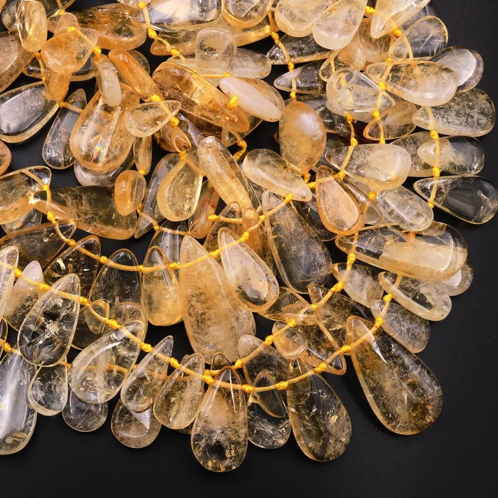 AAA Natural Golden Citrine Long Teardrop Pendant Beads Side Drilled Gemstone 155 Strand Intrinsic Trading Necklaces
