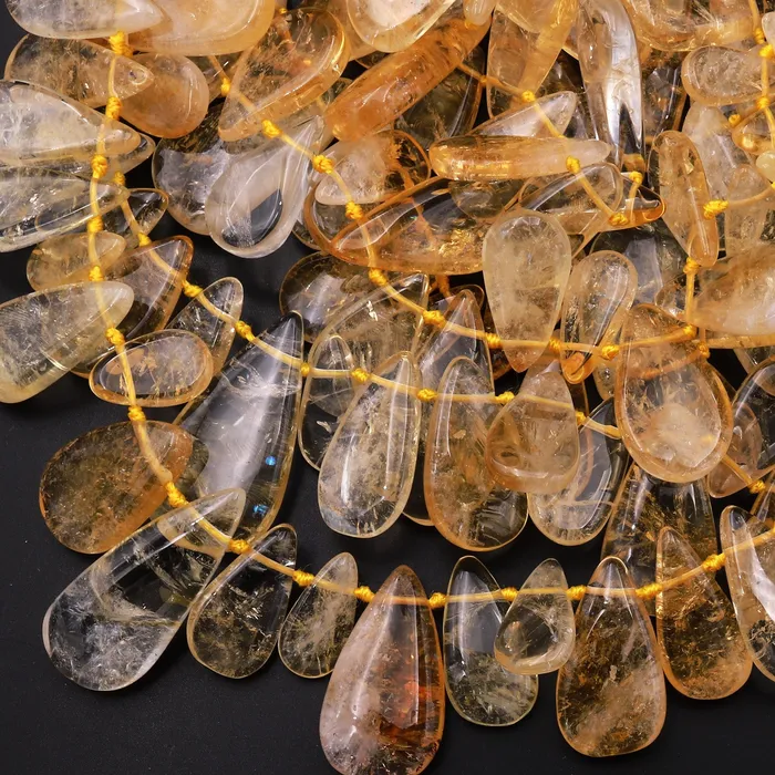 AAA Natural Golden Citrine Long Teardrop Pendant Beads Side Drilled Gemstone 155 Strand Intrinsic Trading Necklaces