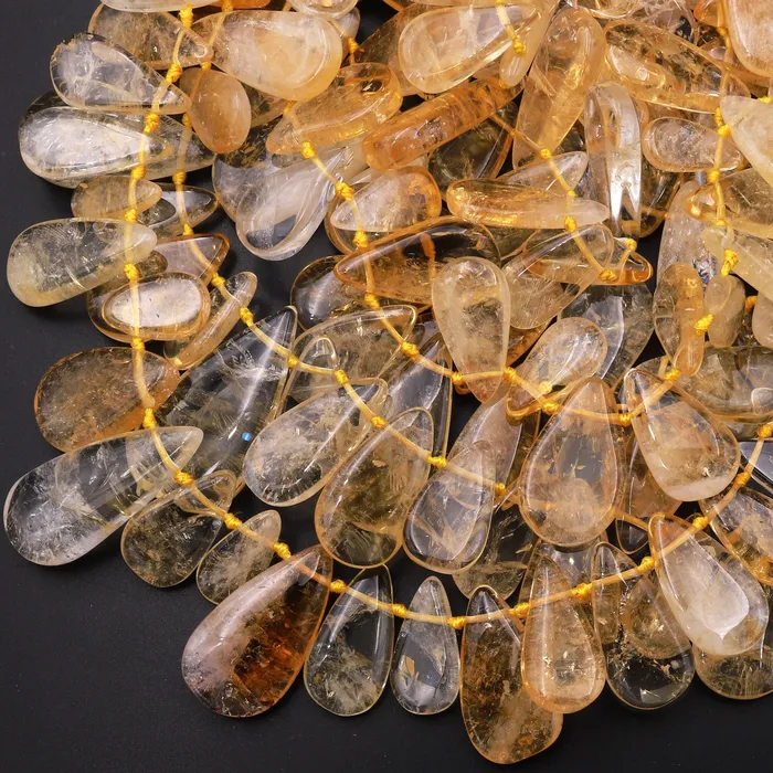 AAA Natural Golden Citrine Long Teardrop Pendant Beads Side Drilled Gemstone 155 Strand Intrinsic Trading Necklaces
