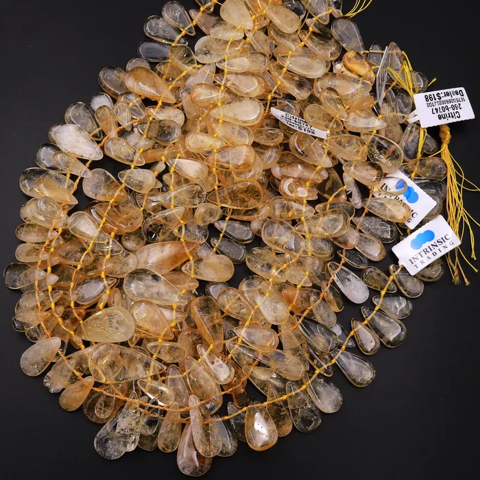 AAA Natural Golden Citrine Long Teardrop Pendant Beads Side Drilled Gemstone 155 Strand Intrinsic Trading Necklaces