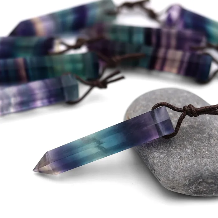 AAA Natural Rainbow Fluorite Crystal Point Pendant Side Drilled Gemstone Tower Pendulum A8 Intrinsic Trading Necklaces AAA Natural Rainbow Fluorite Crystal Point Pendant Side Drilled Gemstone Tower Pendulum A8 Intrinsic Trading Necklaces