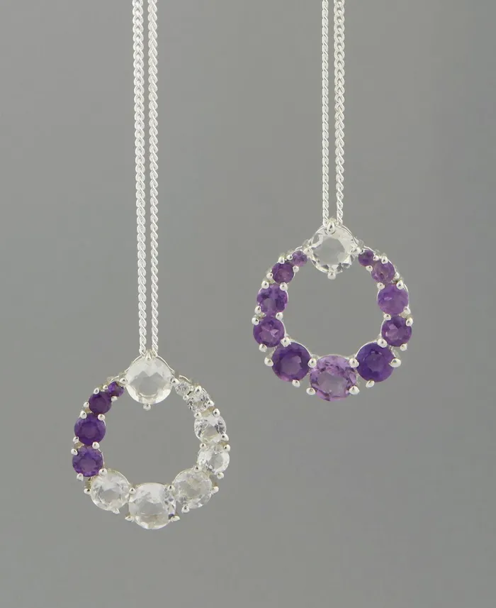 Amethyst and Clear Quartz Sterling Pendant Necklaces Buddha Groove Necklaces