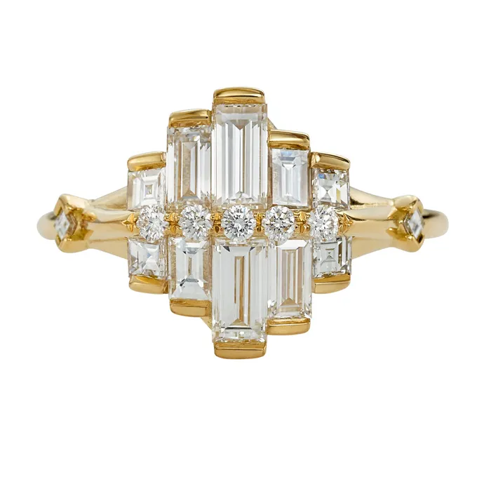 ARTEMER Rings Art Deco Engagement Ring with Asymmetrical Baguette Diamonds ARTEMER Rings Art Deco Engagement Ring with Asymmetrical Baguette Diamonds