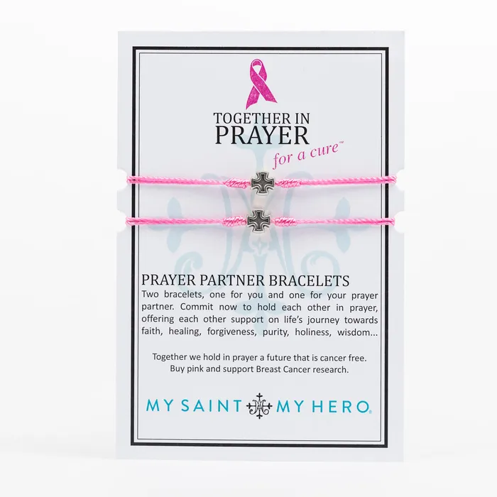 Bracelets My Saint My Hero Together in Prayer for a Cure Breast Cancer Awareness Bracelet Set