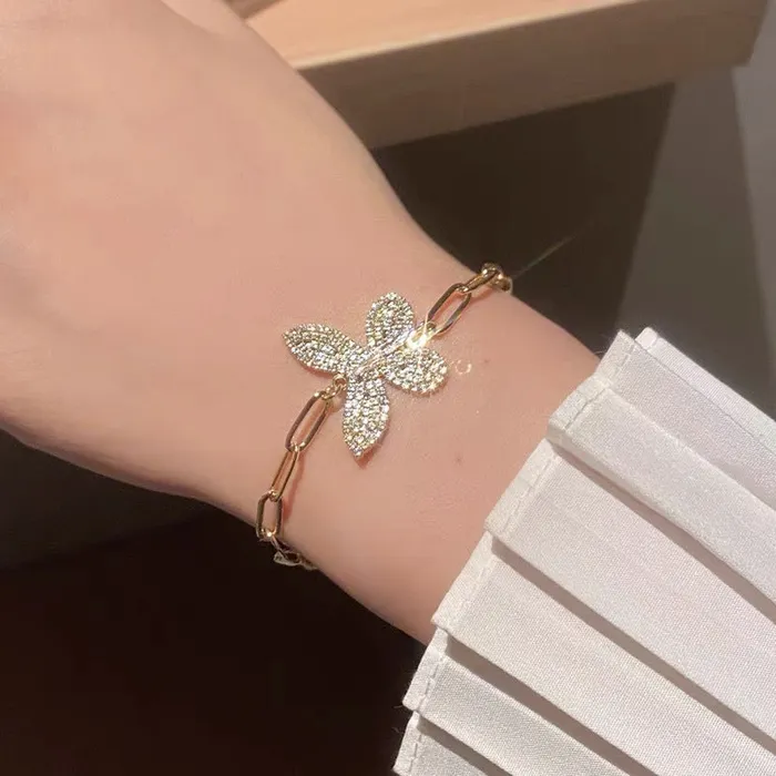 Bracelets Refined by AnnaKaci Gold Chain with Crystal Butterfly Bracelet