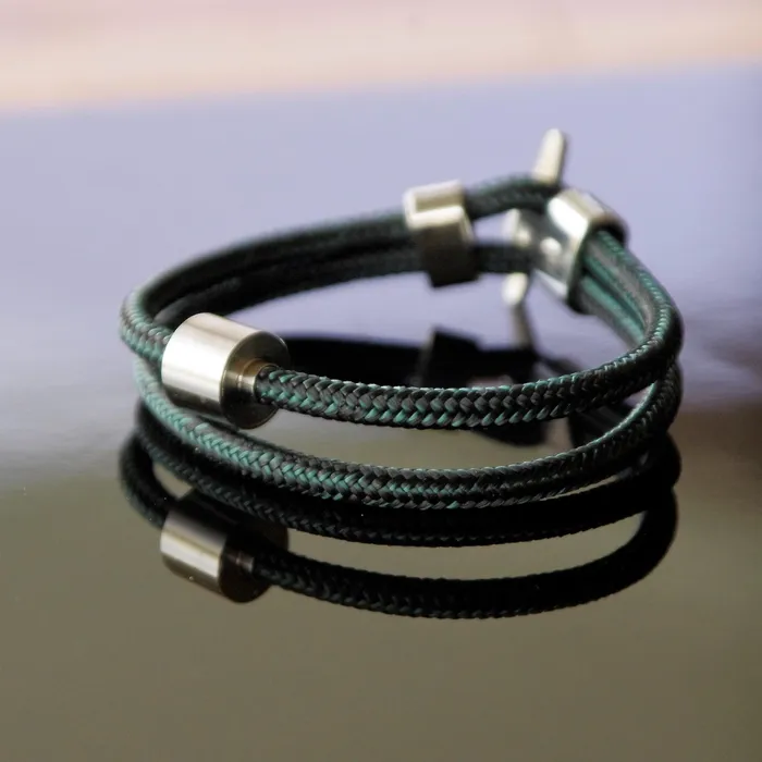 Bracelets Tadblu Black and Petrol TadBlu Naval Cord Mens Cremation Bead Bracelet