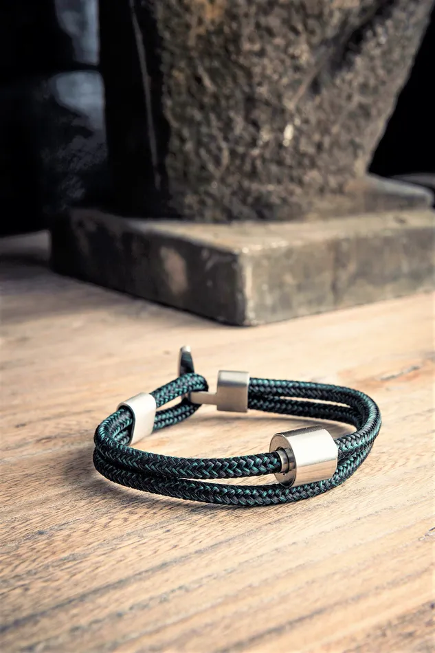 Bracelets Tadblu Black and Petrol TadBlu Naval Cord Mens Cremation Bead Bracelet