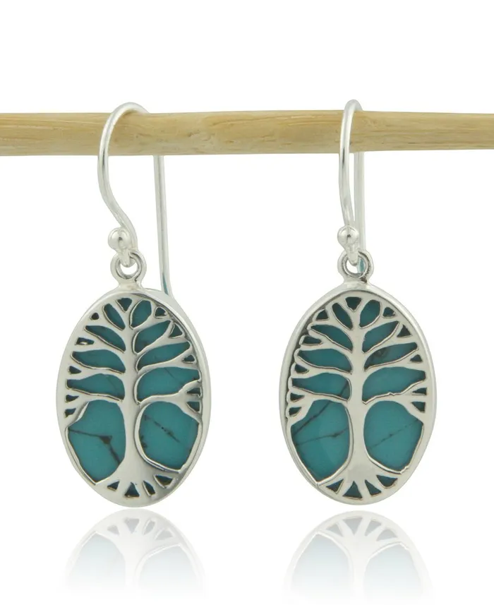 Buddha Groove Earrings Sterling Silver Tree of Life Reconstituted Turquoise Earrings Buddha Groove Earrings Sterling Silver Tree of Life Reconstituted Turquoise Earrings