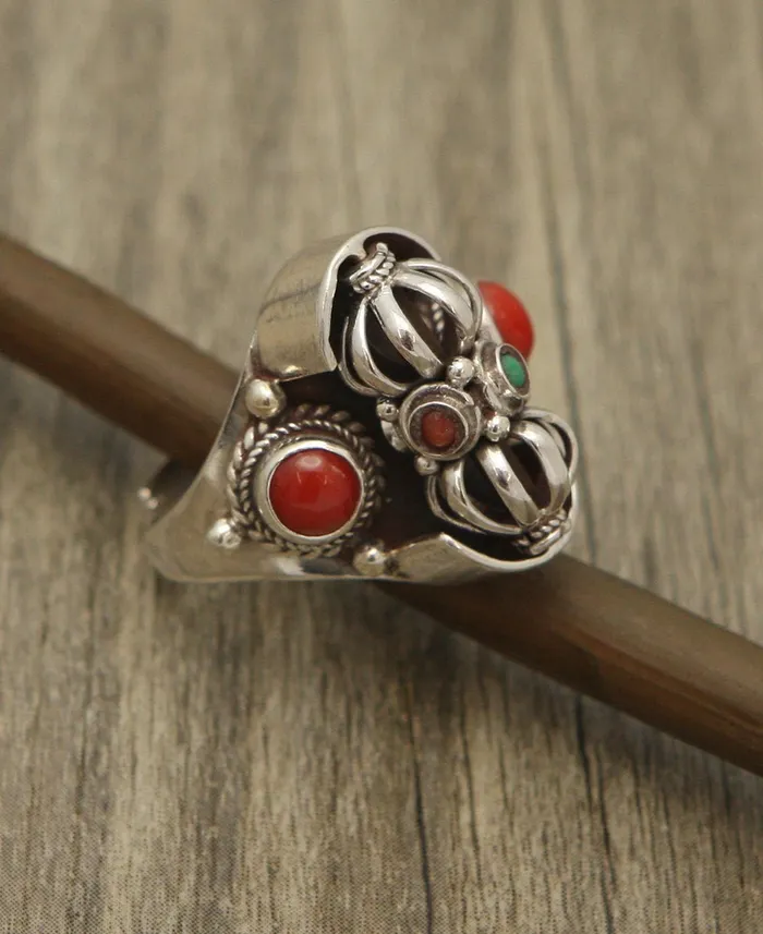 Buddha Groove Rings Sterling Silver Adjustable Spinning Vajra Ring