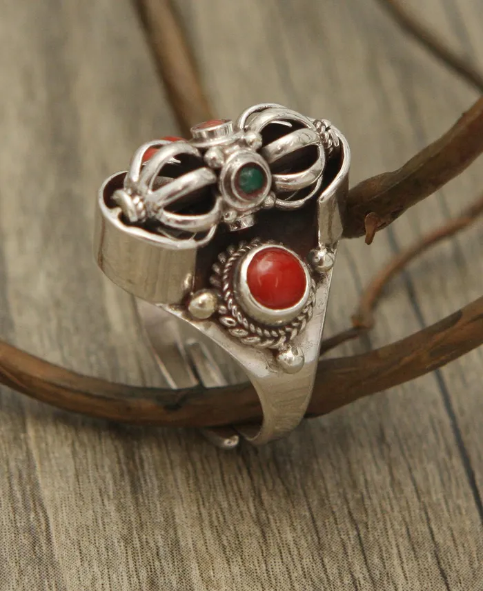 Buddha Groove Rings Sterling Silver Adjustable Spinning Vajra Ring