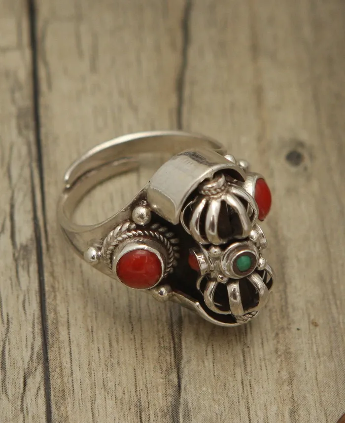 Buddha Groove Rings Sterling Silver Adjustable Spinning Vajra Ring