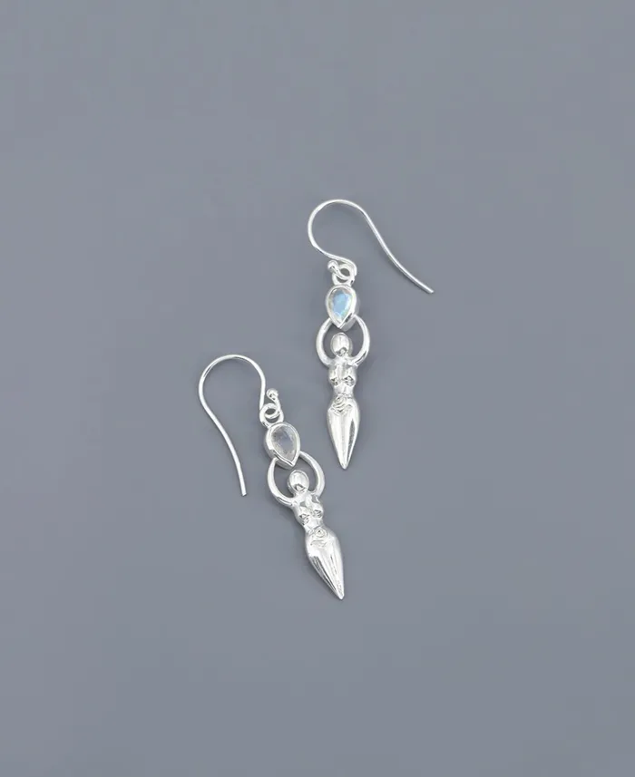 Buddha Groove Sacred Feminine Goddess Earrings in Sterling Silver With Moonstone Earrings Buddha Groove Sacred Feminine Goddess Earrings in Sterling Silver With Moonstone Earrings