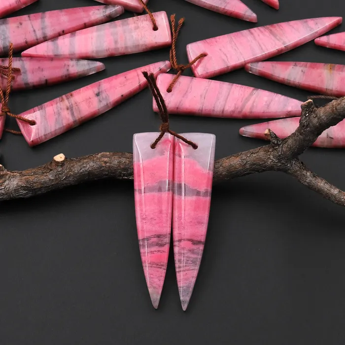 Earrings AAA Natural Pink Rhodonite In Quartz Earring Pair Dagger Inverted Triangle Drilled Matched Gemstone Beads A1 Intrinsic Trading Earrings AAA Natural Pink Rhodonite In Quartz Earring Pair Dagger Inverted Triangle Drilled Matched Gemstone Beads A1 Intrinsic Trading
