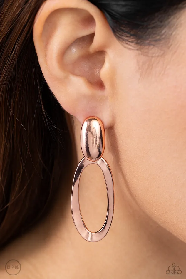 Earrings All Eyes On U Jewelry Paparazzi Accessories Pull OVAL Copper Paparazzi Earrings