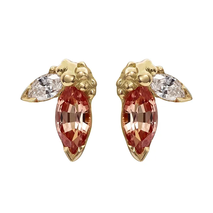 Earrings ARTEMER Little Sprout Diamond Padparadscha Sapphire Earrings