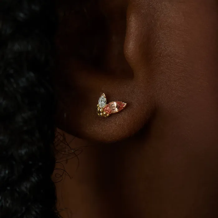 Earrings ARTEMER Little Sprout Diamond Padparadscha Sapphire Earrings